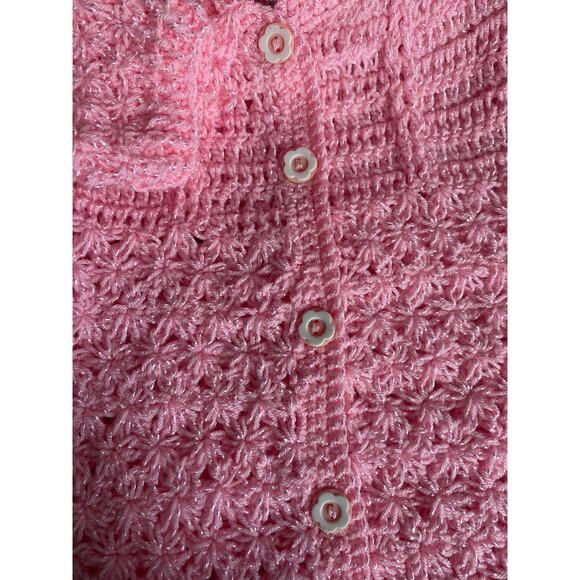 Handmade Pink Crocheted 9-12m Baby Cardigan Sweater - Picture 4 of 5